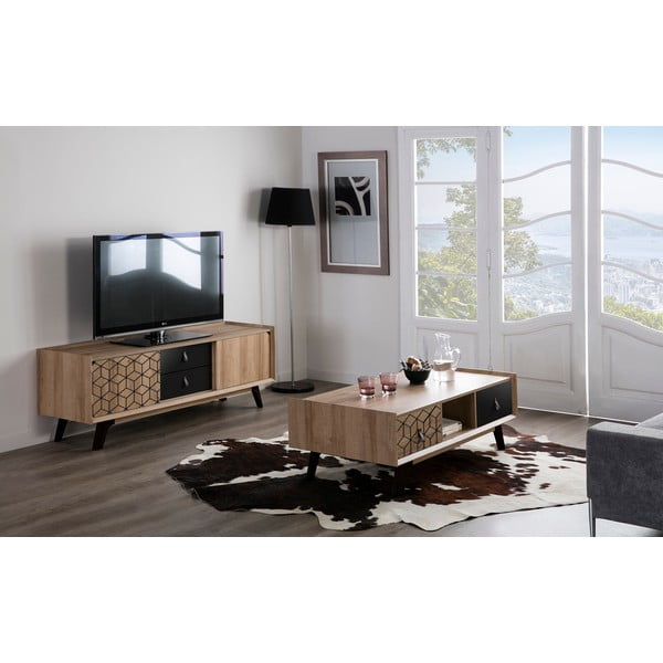 Konferenční stolek v dekoru dubového dřeva se 2 zásuvkami Marckeric Ceilan-image-1