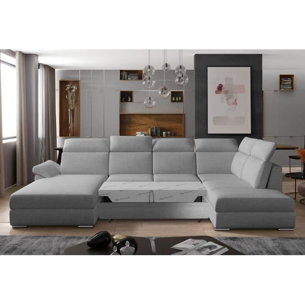 Světle šedá rozkládací rohová pohovka (pravý roh/do "U") Evanell – ELTAP-image-2