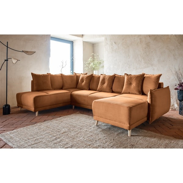 Manšestrová rozkládací rohová pohovka v cihlové barvě (levý roh/do "U") Lazy Lukka – Miuform-image-3