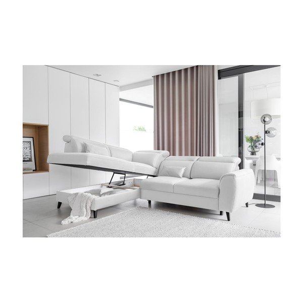 Bílá sametová rozkládací/s úložným prostorem rohová pohovka (levý roh/do L) Noble – ELTAP-image-3