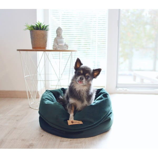 Tmavě zelený sametový pelíšek ø 40 cm Basket Royal - Petsy-image-2
