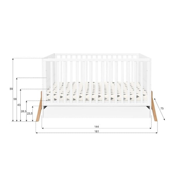 Bílá dětská postýlka se zásuvkou BELLAMY Lotta, 70 x 140 cm-image-3