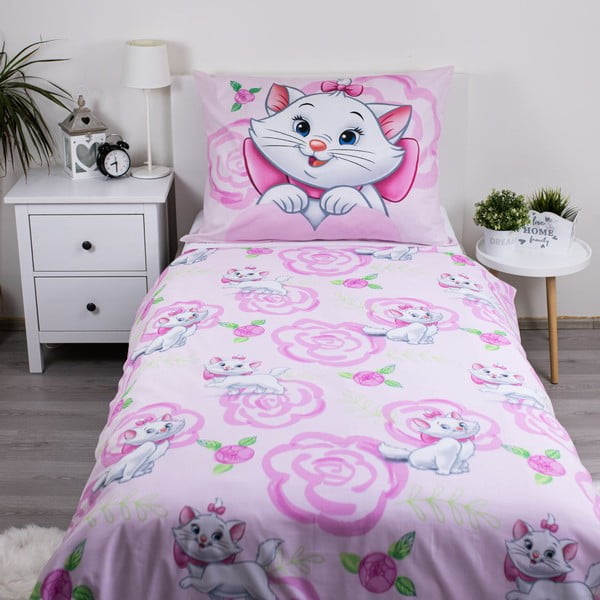 Růžové bavlněné dětské povlečení na jednolůžko 140x200 cm Marie Cat "Pink" – Jerry Fabrics-image-2