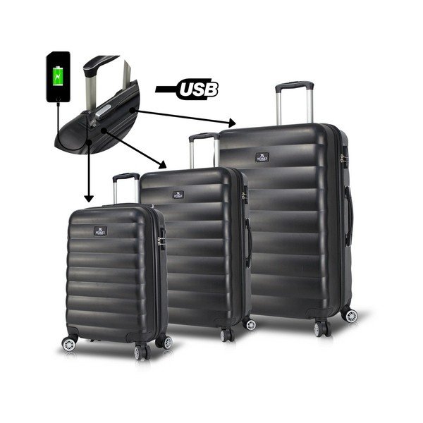Sada 3 černých cestovních kufrů na kolečkách s USB porty My Valice RESSO Travel Set-image-1