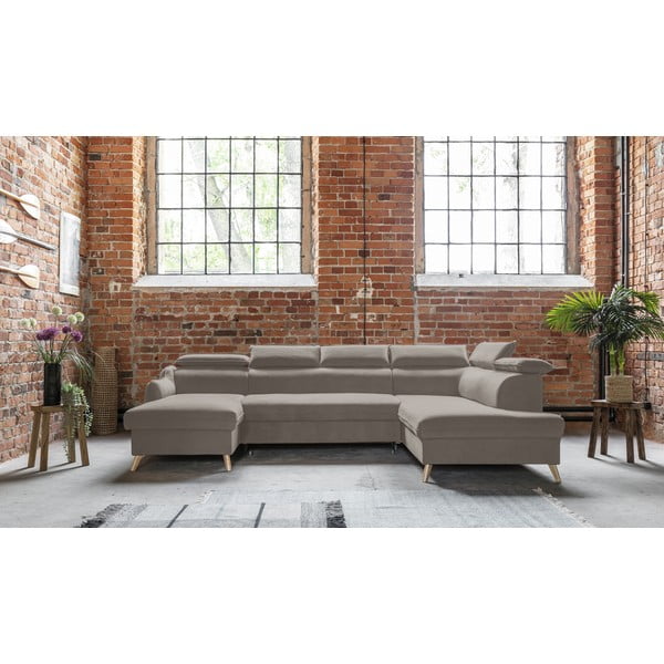 Světle hnědá sametová rozkládací rohová pohovka do "U" (pravý roh) Sweet Harmony – Miuform-image-1