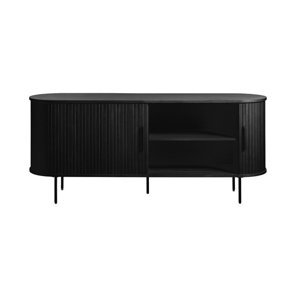 Černá nízká komoda v dekoru dubu s posuvnými dveřmi 76x180 cm Nola – Unique Furniture-image-3