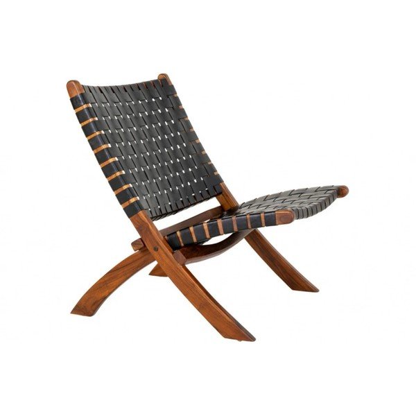 Černé kožené křeslo s výpletem Perugia - House Nordic-image-3