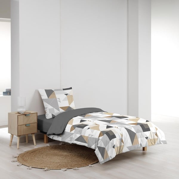 Bílo-šedé povlečení na jednolůžko z mikrovlákna 140x200 cm Trigone – douceur d'intérieur-image-2