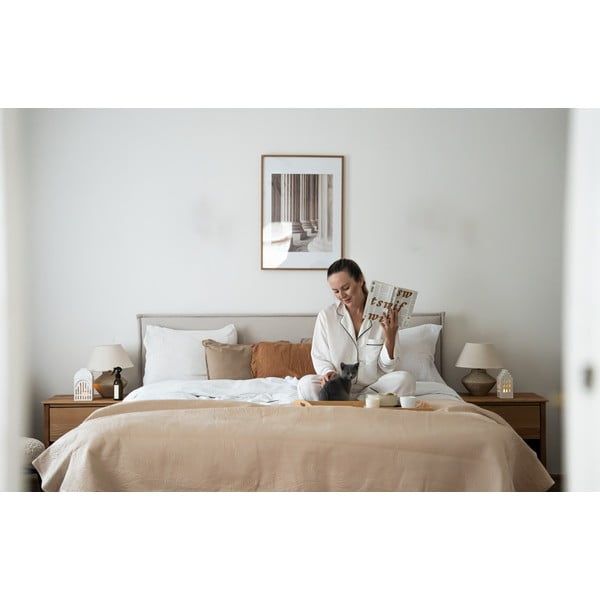 Béžová čalouněná dvoulůžková postel s roštem 160x200 cm Sary – Bobochic Paris-image-1