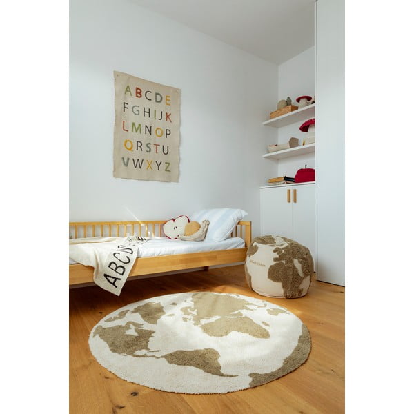 Zelený/krémový pratelný/ručně tkaný bavlněný dětský koberec ø120 cm World Map – Lorena Canals-image-3