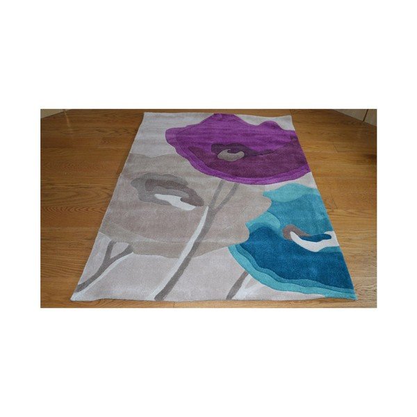 Koberec Poppy Flowers Teal Purple, 120x170 cm-image-1