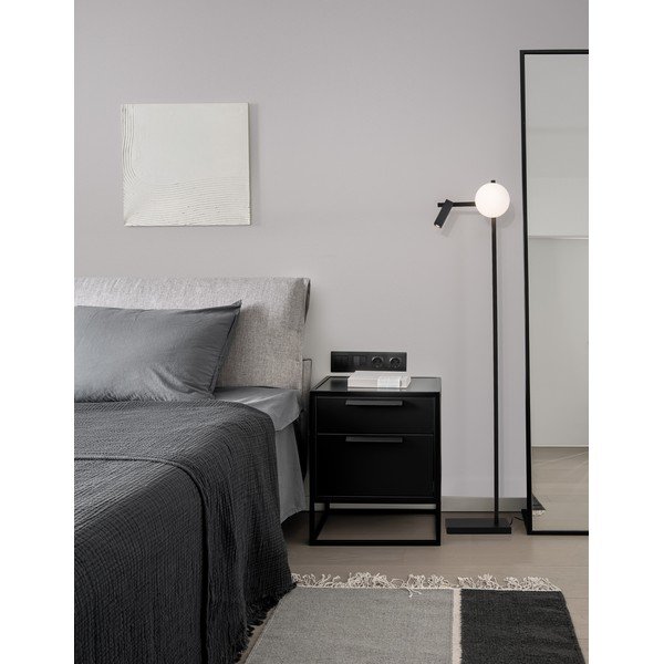 Bílá/černá kovová LED stojací lampa s ohybatelnou konstrukcí se skleněným stínidlem (výška 150 cm) Joline – Nova Luce-image-2