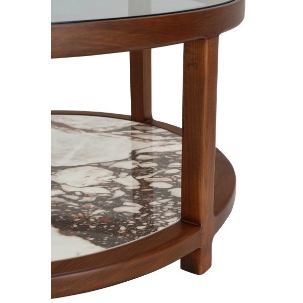 Hnědý kulatý konferenční stolek se skleněnou deskou ø 80 cm Classeno – Ellos Home-image-4