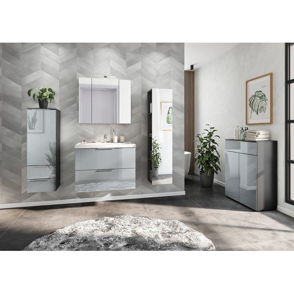 Šedá lesklá závěsná skříňka s umyvadlem 81x65 cm Vasio – Germania-image-4