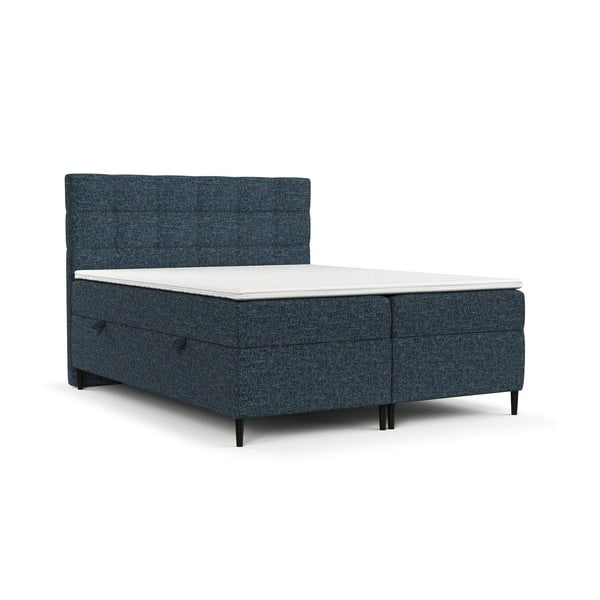 Tmavě modrá boxspring postel s úložným prostorem 200x200 cm Urbaneo – Maison de Rêve