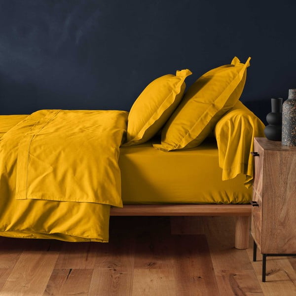 Žluté napínací bavlněné prostěradlo 180x200 cm Lina – douceur d'intérieur-image-1