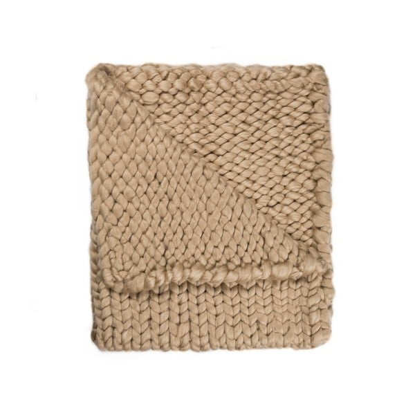 Hnědá ručně pletená deka Chunky Plaids, 210 x 240 cm