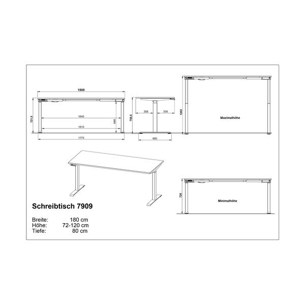 Polohovací pracovní stůl s elektricky nastavitelnou výškou s deskou v dubovém dekoru 80x180 cm Lissabon – Germania-image-2