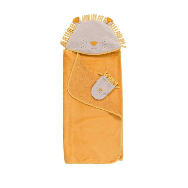 Set žluté bavlněné dětské osušky s kapucí a žínky 80x114 cm Sous mon Baobab – Moulin Roty-image-2