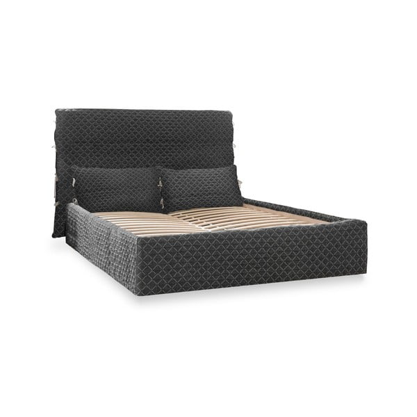 Černá čalouněná dvoulůžková postel s úložným prostorem s roštem 180x200 cm Sleepy Luna – Miuform