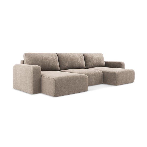 Béžová žinylková rozkládací/s úložným prostorem rohová pohovka (do "U") Kona – Makamii-image-2