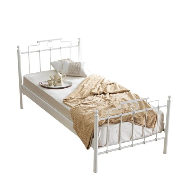 Bílá kovová jednolůžková postel s roštem 90x200 cm Hatkus – Kalune Design