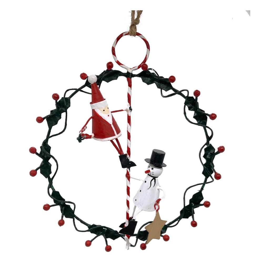 Nástěnný vánoční věnec  ø 14 cm Santa & Snowman on Wreath - G-Bork