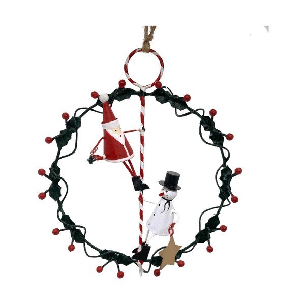 Nástěnný vánoční věnec  ø 14 cm Santa & Snowman on Wreath - G-Bork