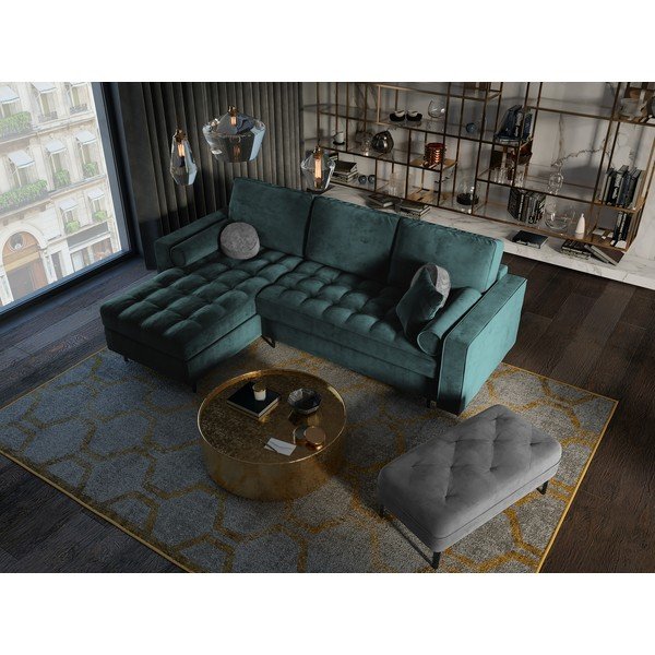 Petrolejově zelená sametová rozkládací rohová pohovka Milo Casa Santo, levý roh-image-1