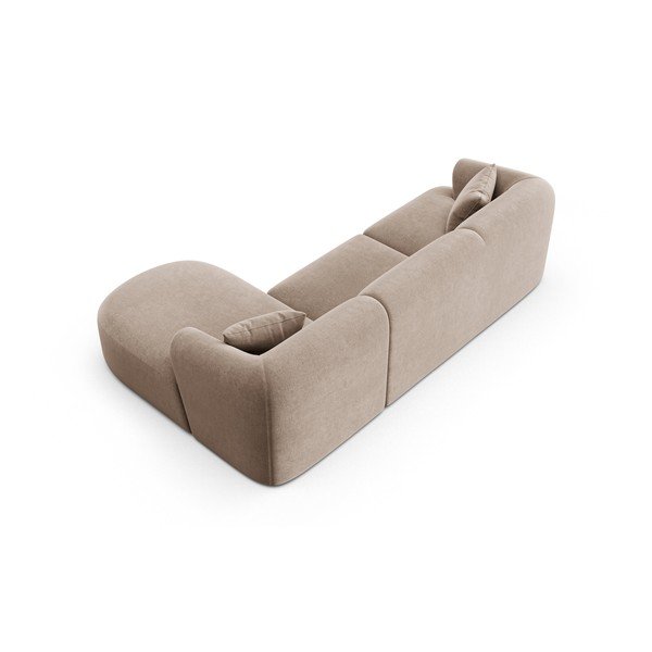 Světle hnědá sametová rohová pohovka (pravý roh/s lenoškou) Campi – Cosmopolitan Design-image-4