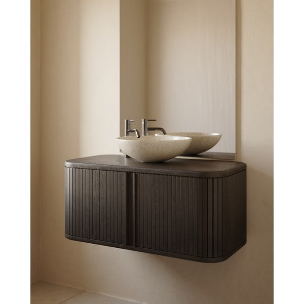 Tmavě hnědá závěsná skříňka pod umyvadlo v dekoru jasanu 90x40 cm Mailen – Kave Home-image-1