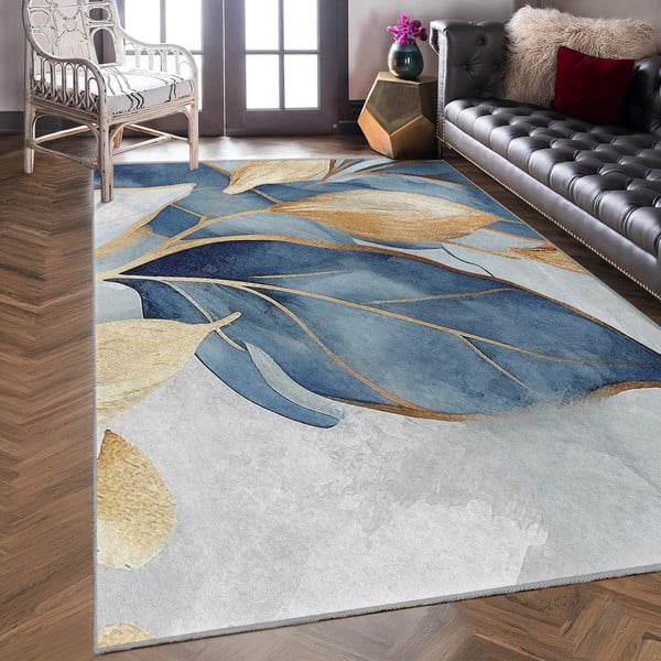 Pratelný koberec v modré a zlaté barvě 160x230 cm Golden Leaves – Mila Home-image-4