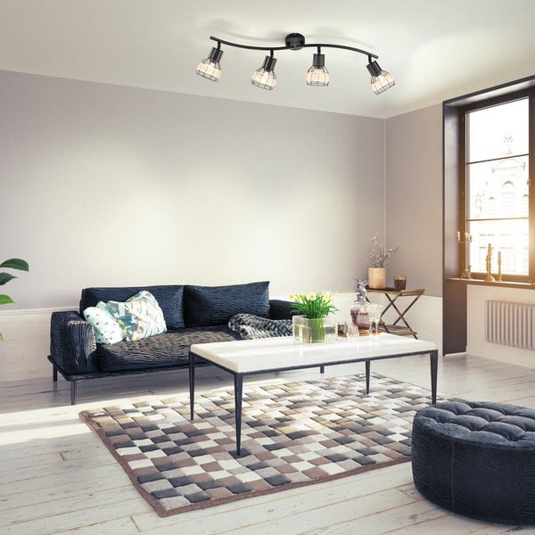 Černé stropní svítidlo s kovovo-ratanovým stínidlem 10,5x70 cm Straw – Fischer & Honsel-image-1