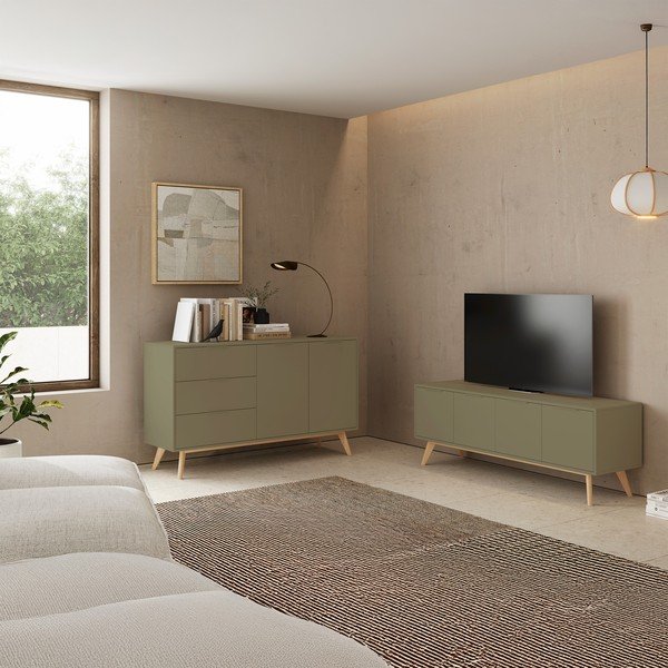 Zelený matný TV stolek 140x53x40 cm Campus – Marckeric-image-1