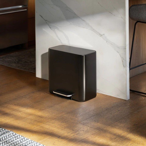 Matně černý ocelový odpadkový koš na tříděný odpad/nášlapný 15 l Dual Mini – simplehuman-image-2