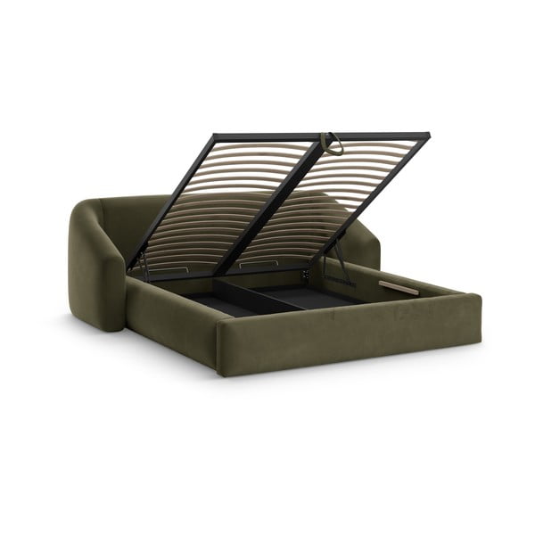 Zelená čalouněná dvoulůžková postel s úložným prostorem s roštem 200x200 cm Campi – Cosmopolitan Design-image-1