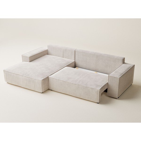 Krémová žinylková rozkládací/s úložným prostorem rohová pohovka (levý roh/s lenoškou) Maze – Maison de Rêve-image-3