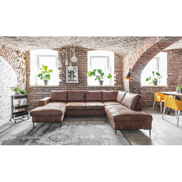 Hnědá rozkládací pohovka do "U" z imitace kůže Miuform Lofty Lilly Vintage, pravý roh-image-1