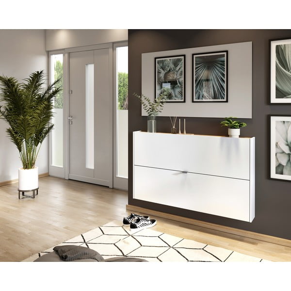 Bílý výklopný/závěsný botník v dekoru dubu 140x83x18 cm Ameca – Germania-image-4