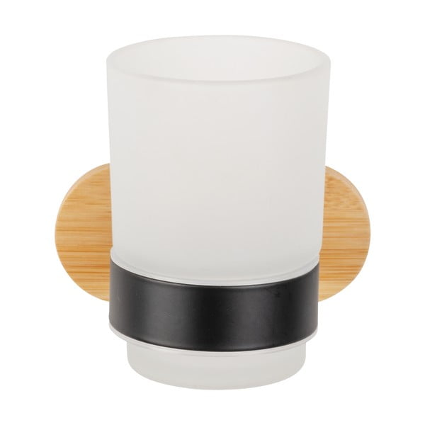 Samodržící skleněný kelímek na zubní kartáčky v černé a přírodní barvě Orea Bamboo – Wenko-image-4