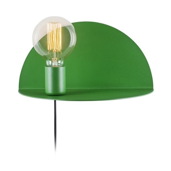 Zelená nástěnná lampa s poličkou Shelfie, výška 15 cm