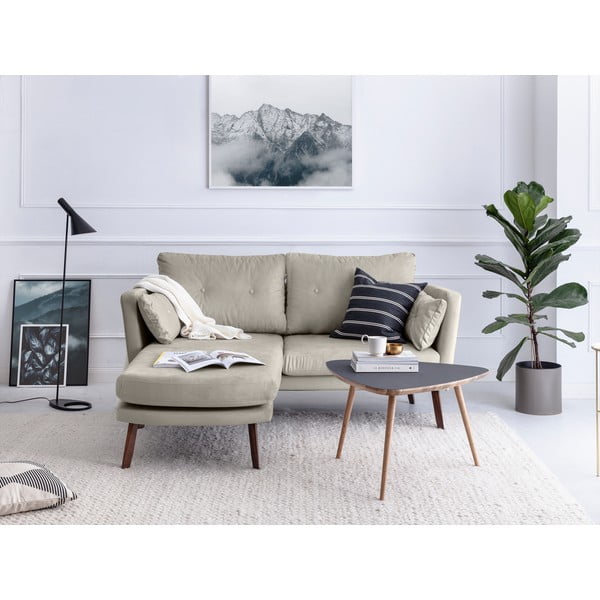 Světle béžová třímístná pohovka Mazzini Sofas Elena, s lenoškou na levém rohu-image-1