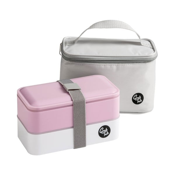 Set růžového svačinového boxu a tašky Premier Housewares Grub Tub, 21 x 13 cm