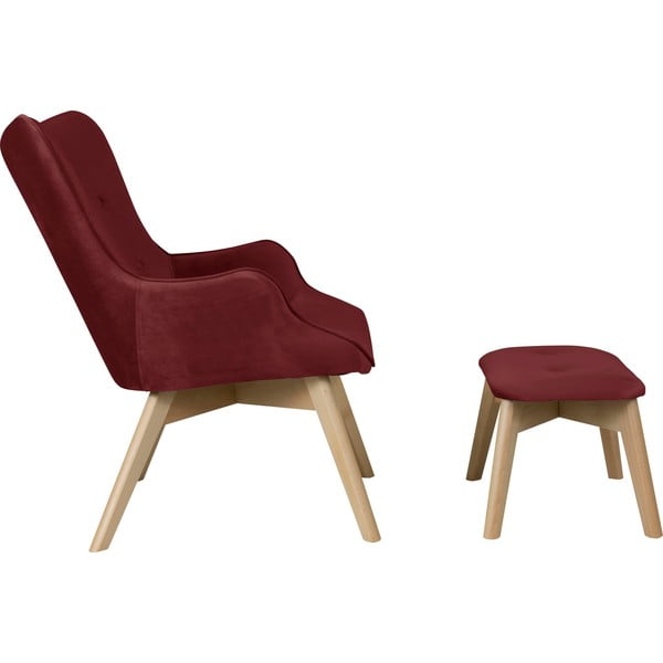 Červené sametové křeslo s podnožkou Niko – Ropez-image-3