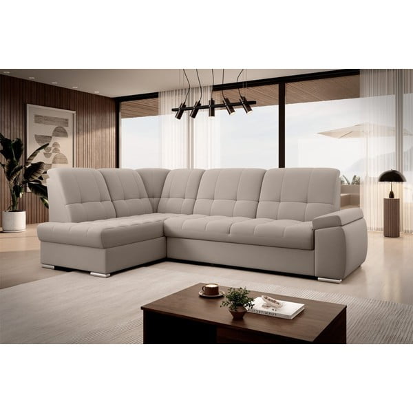 Béžová sametová rozkládací/s úložným prostorem rohová pohovka (levý roh/do L) Sado – ELTAP-image-4