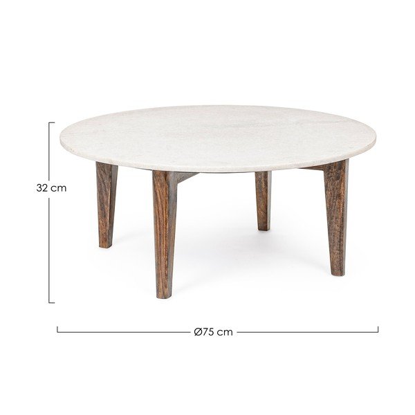 Bílý/v přírodní barvě kulatý konferenční stolek s mramorovou deskou  ø 75 cm Sylvester – Bizzotto-image-2