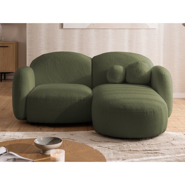 Zelená rohová pohovka z textilie bouclé (pravý roh/s lenoškou) Orbit – Ropez-image-1