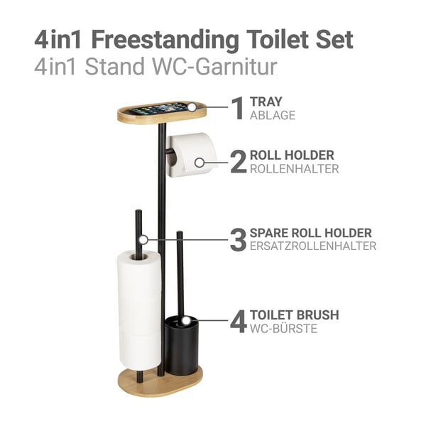 Černý/v přírodní barvě ocelový stojan na toaletní papír se štětkou Pomarolo – Wenko-image-3