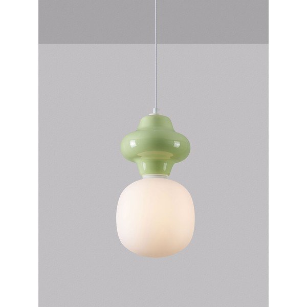 Bílé/světle zelené keramické závěsné svítidlo se skleněným stínidlem ø 18 cm Clio – Nova Luce-image-1