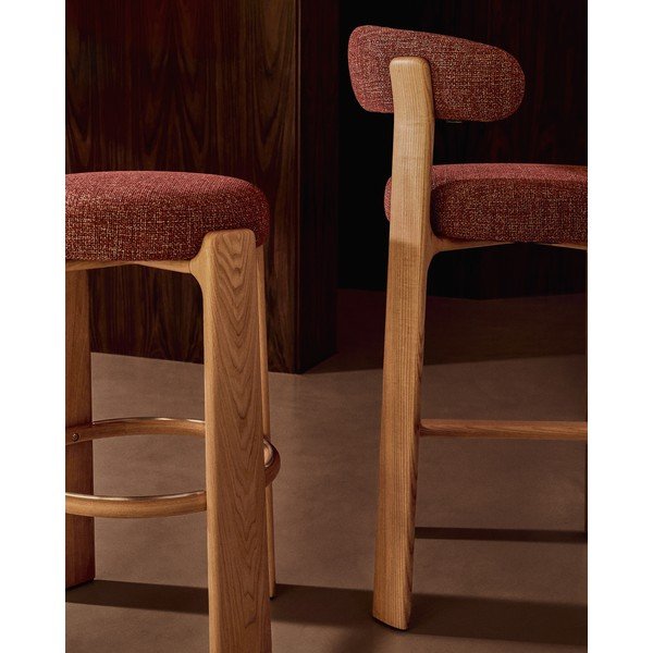 Barová stolička z jasanového dřeva v terakotové barvě/v tmavě přírodní barvě (výška sedáku 75 cm) Granite – Kave Home-image-4